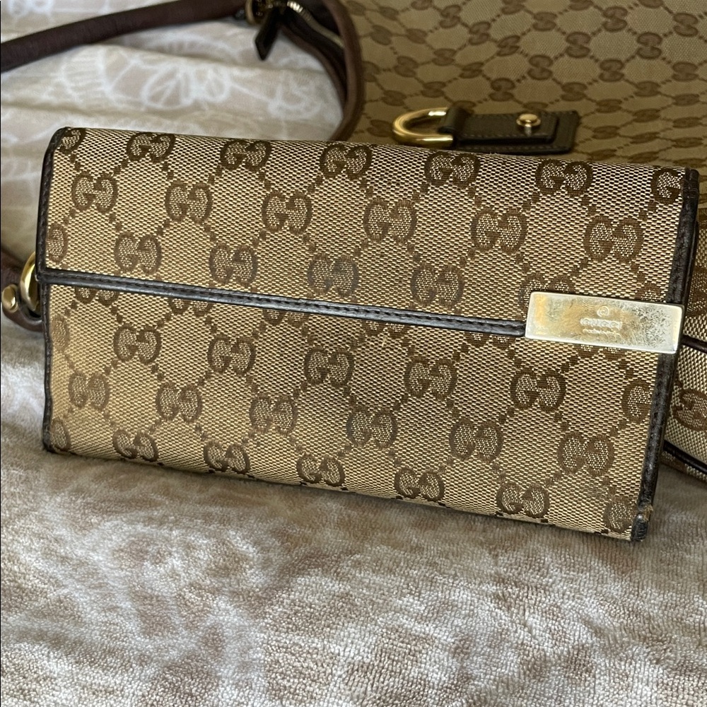 Gucci Beige and Brown Monogram Wallet